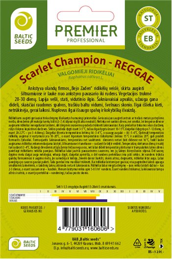 REGGAE - Scarlet Champion ridikėlių sėklos, 5 g
