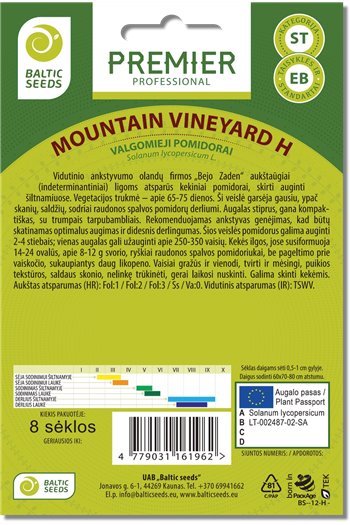 Pomidorai MOUNTAIN VINEYARD H (F1), 8 sėklos