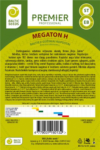 MEGATON H, baltieji gūžiniai kopūstai, 45 sėklos