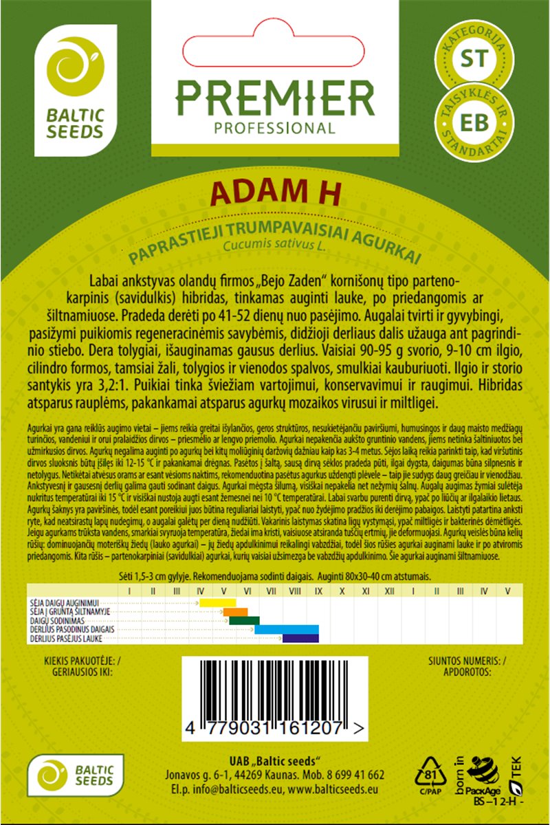 ADAM H, savidulkiai agurkai, 20 sėklų